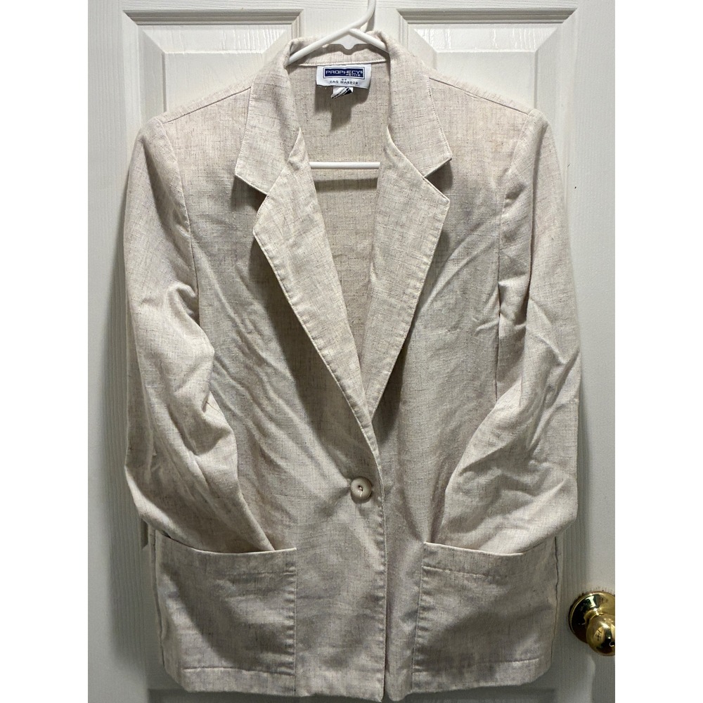 Prophecy Sag Harbor Womens 12P Beige Linen Blend Single Button Blazer Jacket
